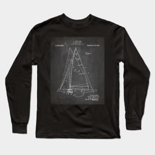 Sailing Yacht Patent - Sailer Lake House Décor Art - Black Chalkboard Long Sleeve T-Shirt